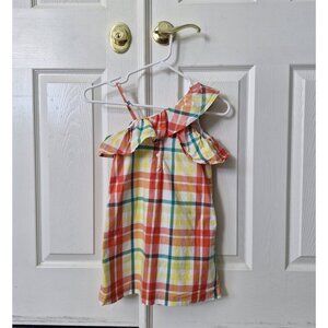 Janie and Jack Girls Yellow/red/green Plaid Sundress One Off Shoulder Size 6